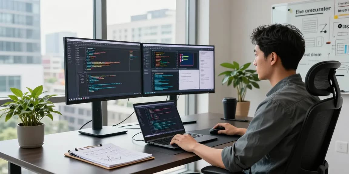 Dynamic software development workspace featuring coding displays at WPS Official Website with a modern atmosphere.