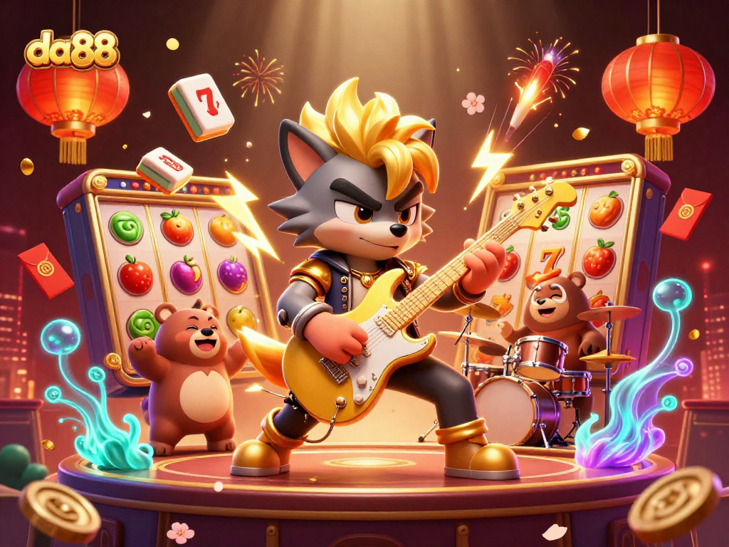 Experience the thrill of da88 at the casino with vibrant slot action and energetic characters.