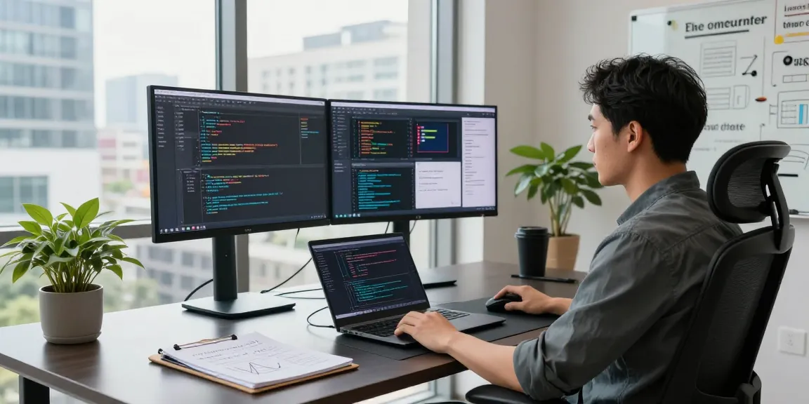 Dynamic software development workspace featuring coding displays at WPS Official Website with a modern atmosphere.