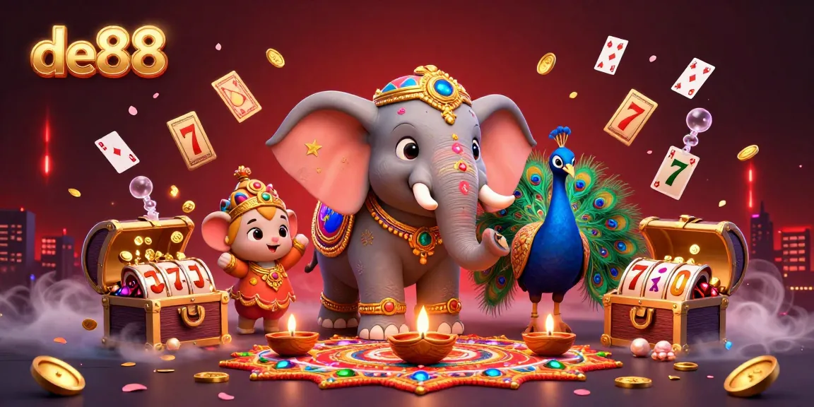 Experience thrilling slots and jackpots at de88 with an enchanting Diwali-themed casino scene.
