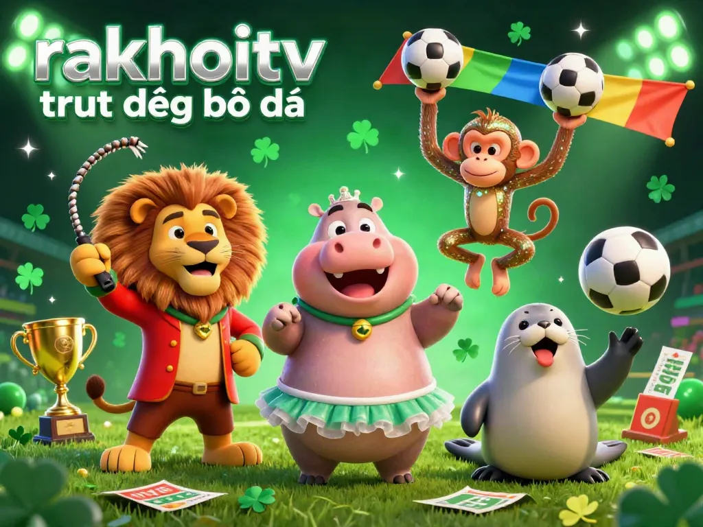 Experience live streaming action with rakhoitv trực tiếp bóng đá featuring lively 3D characters and sports betting elements.