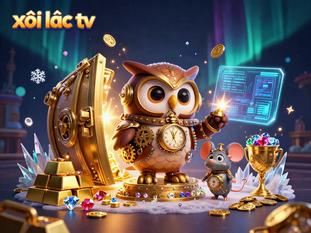 Enjoy high-stakes action with xôi lạc tv featuring a playful owl and treasures in a magical casino scene.
